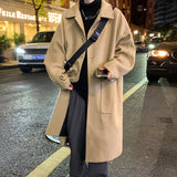 Winter Thickened Woolen Coat Men Warm Fashion Oversized Long Woolen Coat Men Korean Loose Thick Woolen Trench Coat Mens Overcoat