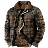 Foesce Winter Mens Warm Thick Fleece Lining Jackets Vintage Pattern Print Patchwork Turn-down Collar Buttoned Coats Men Outerwear