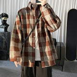 Autumn Long Sleeve Shirt Men Fashion Retro Contrast Color Oversized Casual Shirts Mens Streetwear Korean Loose Plaid Shirts Men