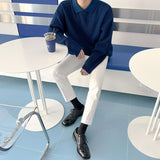 Foesce New Waffle Sweaters for Men Solid Color Lapel Loose Winter Bottoming Sweater Korean Fashion Harajuku Japanese Pullover Men
