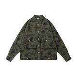 Floral Print Oversized Harajuku Denim Jacket Men's Streetwear Hip Hop Jackets Plus Size Loose Casual Denim Jackets