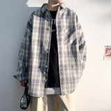 Men's Plaid Long Sleeve Shirts Art Style Autumn Korean Shirt Woman Fashion Trend Casual Oversize Shirt Quality Clothing New