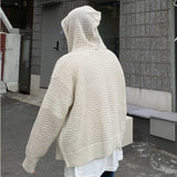 Vintage Knit Mesh Coat for Men Hole Hooded Cardigan Long Sleeve Tee Male Casual Summer Japanese Streetwear Hip Hop