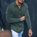Fall 3 Mens Corduroy Shirt Leisure Long Sleeve Button-down Turn-down Collar Slim Tops Cardigan For Men Spring Fashion Solid Shirts