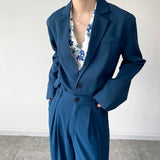 Blazer Men Korean Style Vintage Fashion Casual Loose Simple Blue Blazer Suit Coat Man Streetwear Office Trend Blazer Jacket