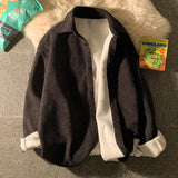 Solid Color Thicken Men Shirts Harajuku Casual Waffle Long Sleeve Male Blouses Turn-down Collar Autumn Winter Shirts