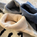 Foesce Men Turtleneck Cute Anime Cartoon Knitted Sweater  Autumn Winter Streetwear Hip-hop Loose Pullover Knitwear Couples Sweaters