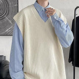 Yasuk Autumn Winter Fashion Solid Casual Pullover Tess Vest Men's Loose Knitted Top Student Preppy Style Sweater Gentle PlusSize