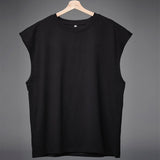 Men Tank Top Broad Shoulder Loose Vest Casual Mens Crop Top Workout Exercise Clothing Sleeveless Shirt Sports Running Top