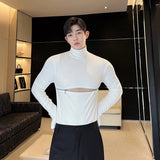 Autumn Winter Design Zipper Thickened Versatile Long Sleeve Backing Solid Color High Neck Male Pullover