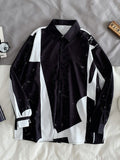 Punk Black White Shirt Men Long-sleeved Spring Autumn Korean Oversize Top Bf Preppy Print Vintage Designer Niche Women's Blouse