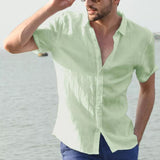 Men's Blouse Cotton Linen Shirts Casual Solid Summer Beach Formal Blouse Tees Spring Autumn Summer Handsome Men Tops
