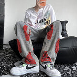 American High Street Men's Jeans Contrast Color Ripped Loose Fashion Denim Pants Hip Hop Male Brand Trousers