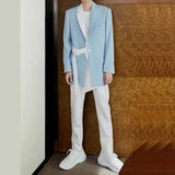 Foesce Blue and White Splicing Casual Slim Suit Suit Male Elegant Gentleman Business Slim All-match Fashion Casual Two-piece Suit