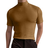 Spring Summer Men's Short Sleeve Cotton Casual Men's T-shirt High Collar Shirt Male Breathable Shirts S-3XL