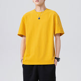 Korean Advanced Pure Cotton Solid Color Short Sleeve Retro T Shirt for Men Summer Trend Casual All-match T-Shirt Men