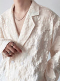 Foesce Men's New Shirt Personalized Embroidery Jacquard Tops Spring Fashion Long Sleeve Lapel Korean Chic Male Shirts