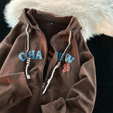 Print Zip Up Hoodie Sweatshirt For Men'S Flannel Fleece Style Hip Hop High Street Casual Cardigan Long-Sleeved