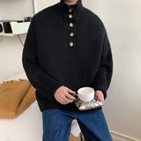 Casual Winter Lapel Sweater Men Warm Fashion Knitted Pullover Men Korean Loose Stripe Long Sleeve Sweater Mens Jumper Clothes