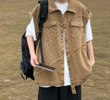 Vests Coat Men Design Khaki Summer Handsome Personality Patchwork All-match Popular Streetwear Japanese Ins Casual Streetwear