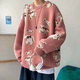 Foesce Bear Sweater Men's Tide Ins Ultrafire Autumn Winter Couples To Make The Bottom Line Shaping Wind Wild Loose Net Red Sweater