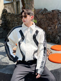 Stitching Lapel Men Coat Off Shoulder Short New Fashion Turn-down Collar Zipper Long Sleeve Male Jacket