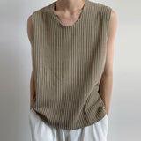 Spring Fall Thin Tank Top Men Sleeveless Loose Pullover Tees Trendy Pure Color Knitted Ribbed Vest Shirt Men's Clothing Knitwear