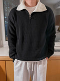 Half High Neck Zipper Men's Sweater Autumn Korean Loose Fashion Warm Long Sleeve Male Pullover Casual Lapel