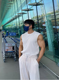 Summer man knitted fitness vest men's I-back slim vertical stripe fashion sportswear breathable training sleeveless