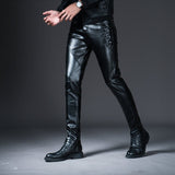 Foesce New Winter Spring Mens Skinny Biker Leather Pants Fashion Faux Leather Motorcycle Trousers For Male Trouser Stage Club Wear