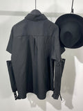 Punk Darkwear High Street Nihce Style Shirt Men's Spliced Sleeve Necktie Casual Tops Summer Spring Tide Blouse
