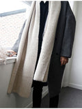 Mauroicardi Autumn Winter Loose Casual Grey Black Soft Warm Woolen Cocoon Coat Men Lapel Double Breasted Korean Fashion