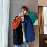 Hip Hop Double-sided Varsity Jacket Men Color Block Street Coat Stand Collar Spring Autumn Casual Japanese Harajuku Jackets