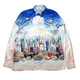 Foesce Silk Shirt Style Formula Racing Driver Gradient Landscape Silk Long Sleeve Shirt S-XL