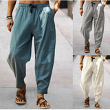 Men's Cotton Linen Pants Male Casual Solid Color Breathable Loose Trousers Straight M-5XL