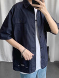 Foesce Military Cargo Shirts Mens Cotton Casual Hansome Short Sleeve Work Streetwear Muti Pocket Summer Safari Style Solid Blouses