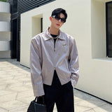 Trend Men Jacket Niche Design Liquid Metal Glossy Clothing Metal Decoration Shoulder Pad Coat Korean Style Outerwear