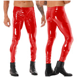 Mens Male Leggings Motorcycling Party Tights Pants Patent Leather Motobiker Skinny Pants Two-way Zipper Crotch Trousers Clubwear