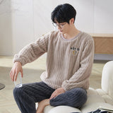 Foesce Funny Bear Cartoon Coral Fleece Pajamas For Men Winter Pijamas Warm Homewear Thick Flannel Pyjamas Plus Size Mens Sleepwear