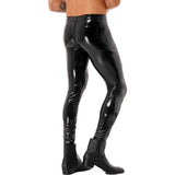 Mens Male Leggings Motorcycling Party Tights Pants Patent Leather Motobiker Skinny Pants Two-way Zipper Crotch Trousers Clubwear