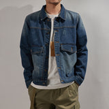 Foesce New autumn denim jacket men's loose tooling jacket sand washing old nostalgic blue lapel denim jacket