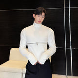 Autumn Winter Design Zipper Thickened Versatile Long Sleeve Backing Solid Color High Neck Male Pullover