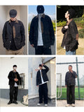 Men Fashion Black Denim Jacket Tough American Retro Hunting Jacket Denim Corduroy Stitching Denim Loose Jacket Trendy Men