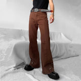 Foesce  New Fashion Vintage Brown Baggy Men Cargo Flare Jeans Pants High Street Hip Hop Women Casual Loose Denim Trousers Pantalon