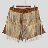 American New Men's Casual Well Fitting Shorts Vacation Stylish Male All-match Fringed Stitching Hollow Shorts S-5XL