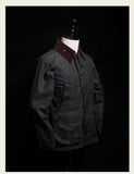 Foesce Vintage Wax Jacket Men Autumn Winter Windbreaker Waterproof Multi-pocket Raglan Sleeve Jacket Casual Zip Cardigan Coat