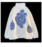 Vintage skull embroidered lamb fleece jacket men's winter new king size zipper casual top cotton cotton zipper cardigan