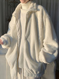 Winter Oversized Thick Warm Soft White Pink Black Faux Fur Coat Men Zip Up Fluffy Jacket Korean Fashion Streetwear