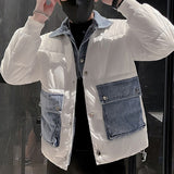 Fake Two-piece Contrast Lapels Jacket Men Winter Korean Trend  Short Jacket Men Top Quality Solid Color Thick Coat Snow Parka