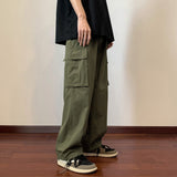 Foesce Big Pockets Casual Cargo Pants Men's Vintage Hip-hop Pants Fashion Loose Straight Wide Leg Pants Men Streetwear Trousers Male